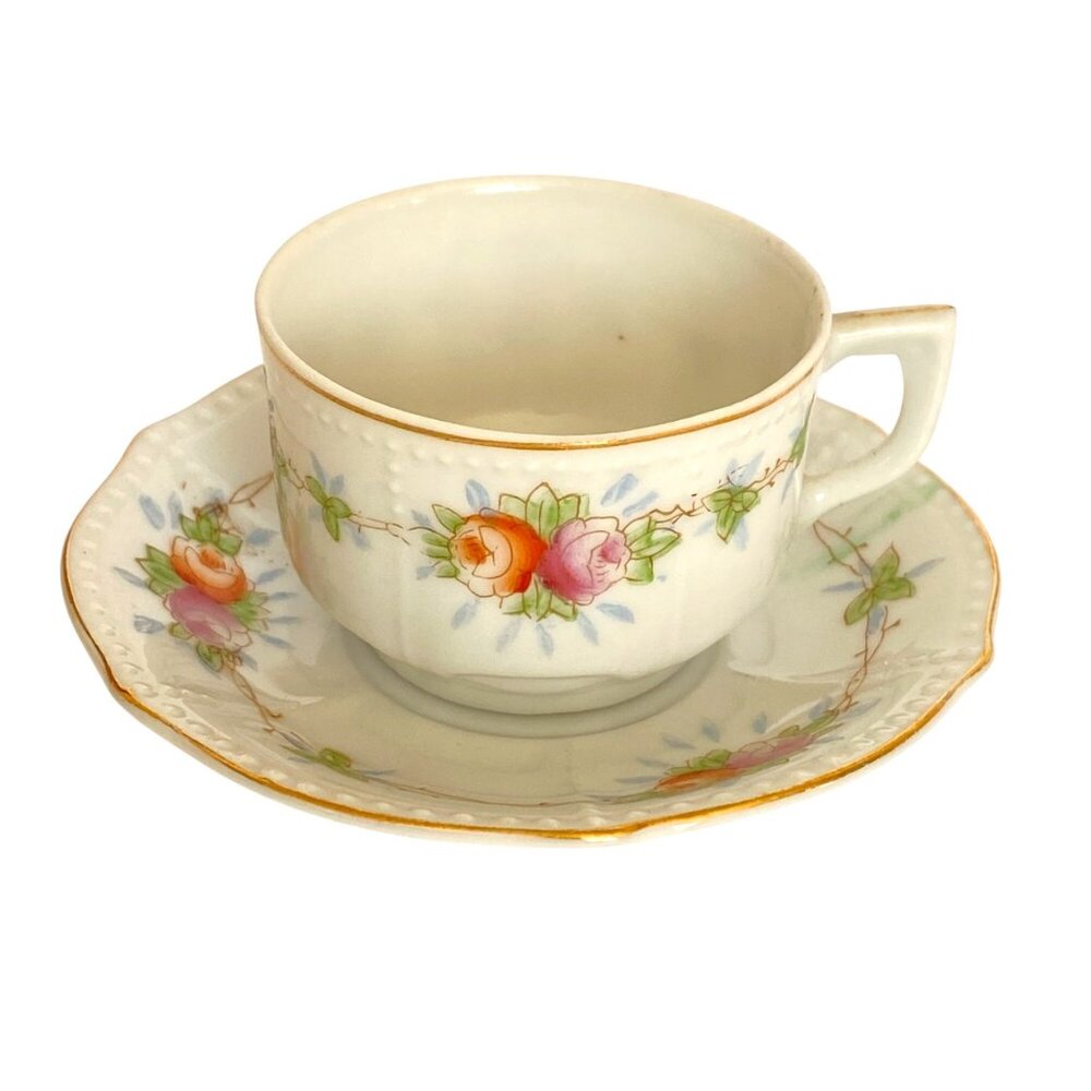 Yamaka China Demitasse Cup Saucer Made In Occupied Japan Chateau Rose Gold Trim